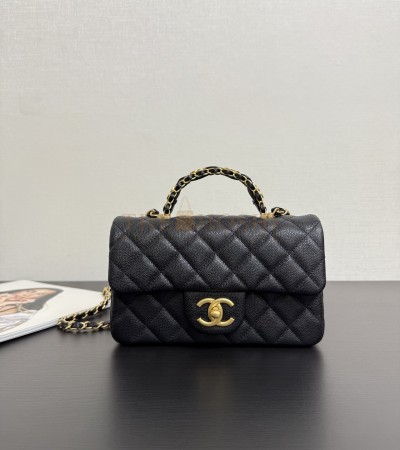 CHANEL 25B MINI HANDLE FLAP BAG BLACK CAVIAR LEATHER SIZE 12X19.5X6.5CM MASTER QUALITY