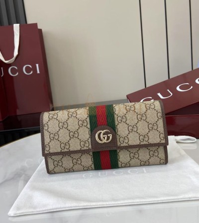 GUCCI OPHIDIA LONG WALLET GG SUPREME CANVAS LEATHER TRIM BROWN SIZE 19×10×3.5CM MASTER QUALITY
