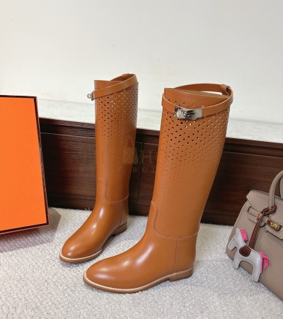 HERMES JUMPING RIDING BOOTS SWIFT CALFSKIN BROWN WOMEN'S SIZE 35-42 - Women US 5= EU 35= 22.5 cm= UK3